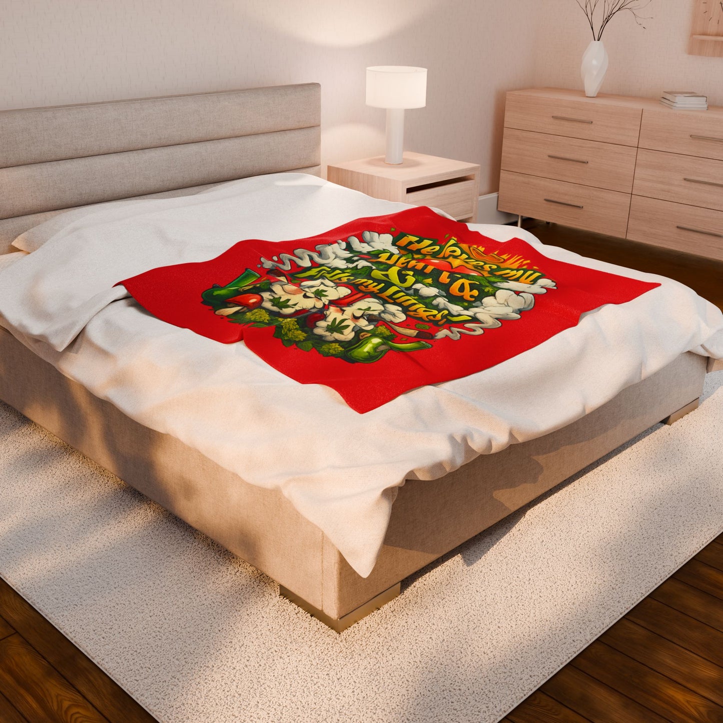 Velveteen Plush Blanket — "He Loves My Heart & Fills My Lungs" Cozy Cannabis-Themed Throw