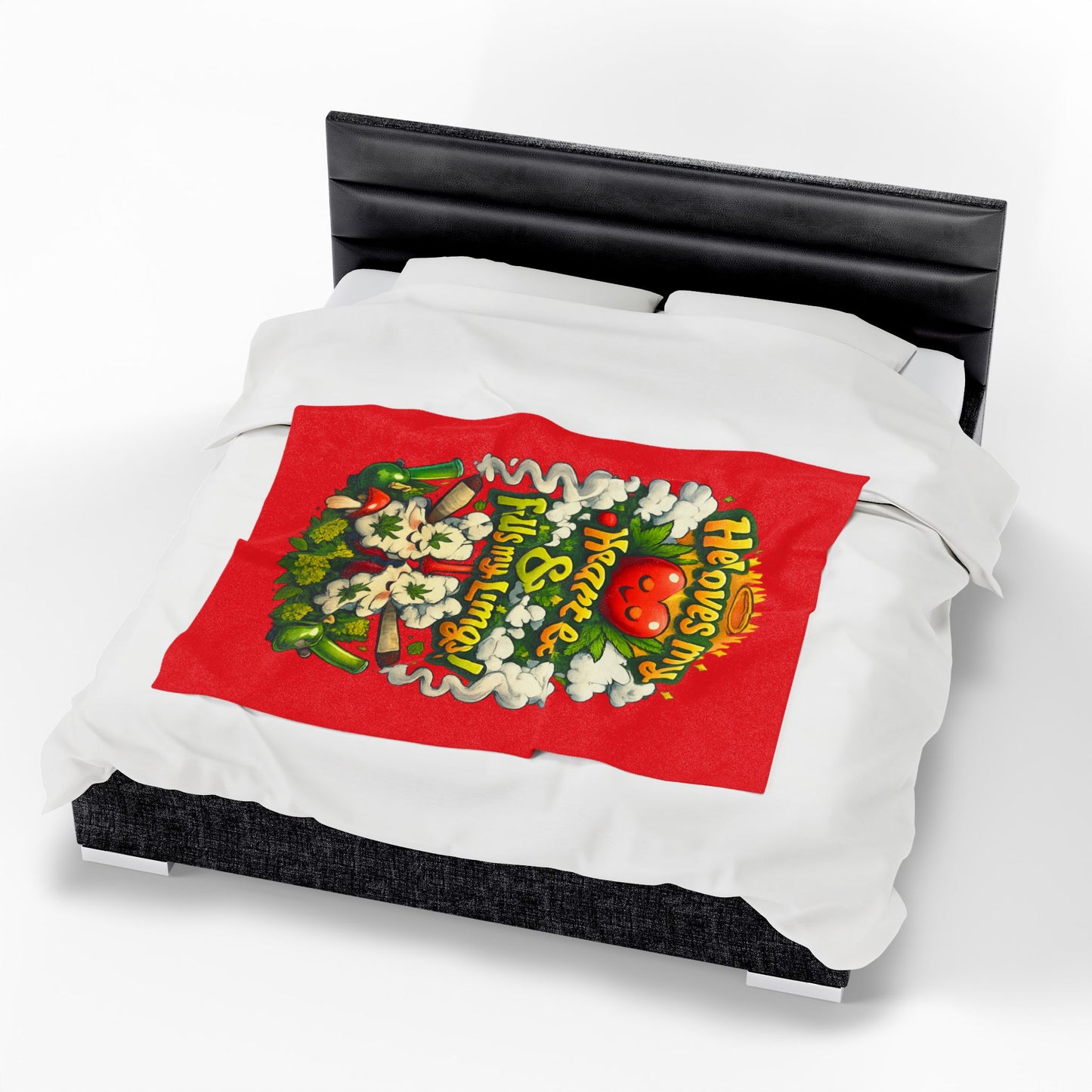 Velveteen Plush Blanket — "He Loves My Heart & Fills My Lungs" Cozy Cannabis-Themed Throw