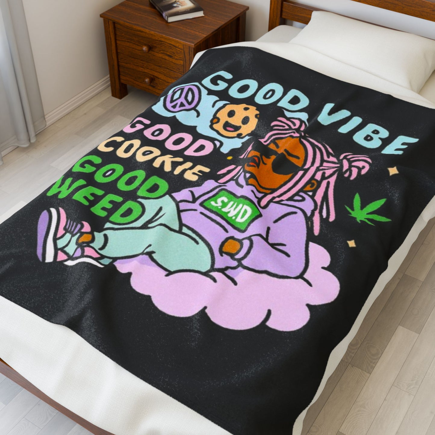 "Good Vibes, Good Cookie, Good Weed"- Velveteen Plush Blanket